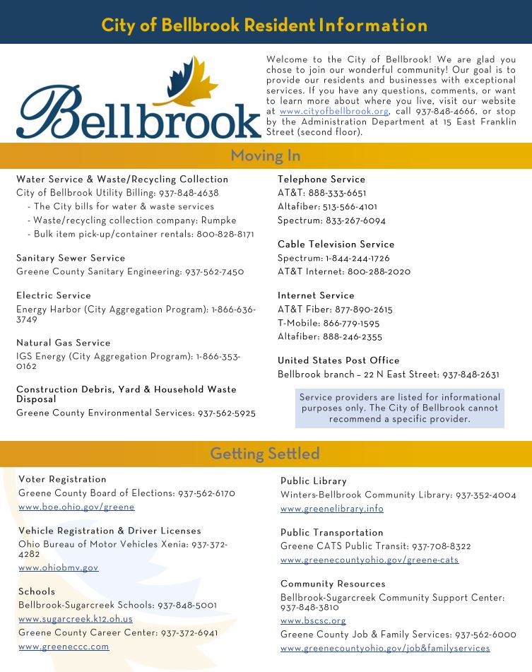 City of Bellbrook Resident Information Document